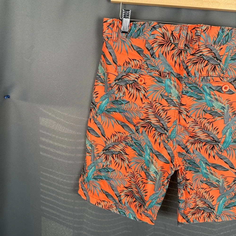 AussieBum Authentic Chino Shorts Mens 30 Orange Tropical Palm Leaf Print Stretch